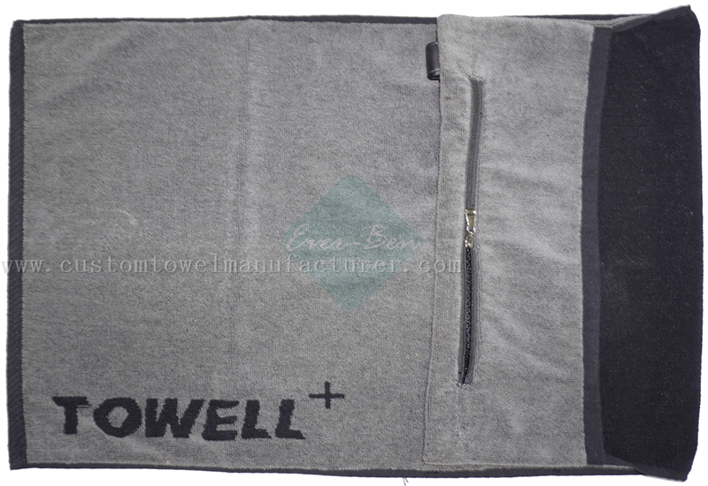 China Bulk wholesale thick microfiber cloths Sport Towels with pocket Exporter|Custom Grey Pocket Gym Towell Factory